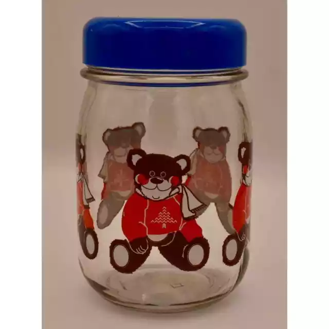 Vintage Cookie Jar Teddy Bear - glass canister MCM - Country Kitchen Decor