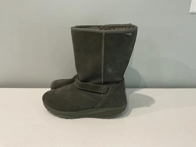 Skechers 24860 Shape-Ups Womens Suede Boots Faux Fur Char or Gray Size 11