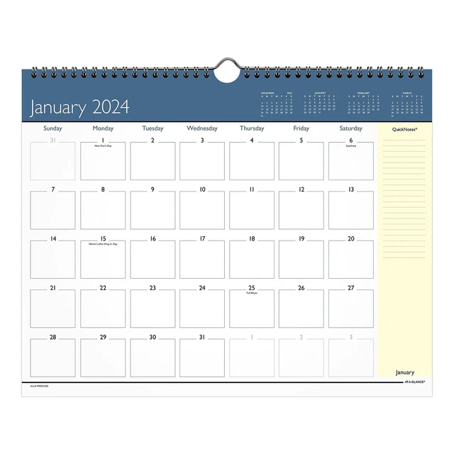 2024 ATAGLANCE QUICKNOTES 12" x 15" Monthly Wall Calendar (PM021228