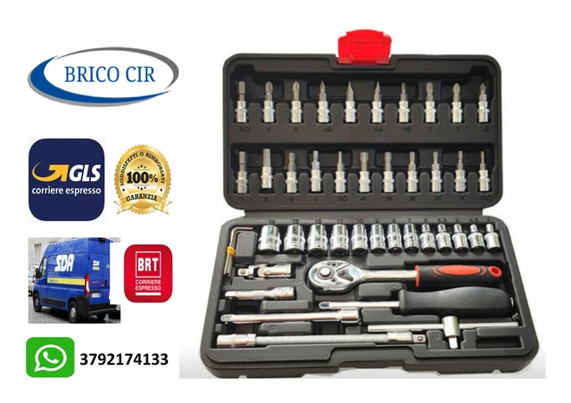Cassetta Attrezzi Completa Set Chiavi A Bussola 46 Pezzi 1/4 - Cromo Vanadio, Con Punte PH/PZ - Per Auto E Fai Da Te Cricchetto 1/4 Pollice - 7