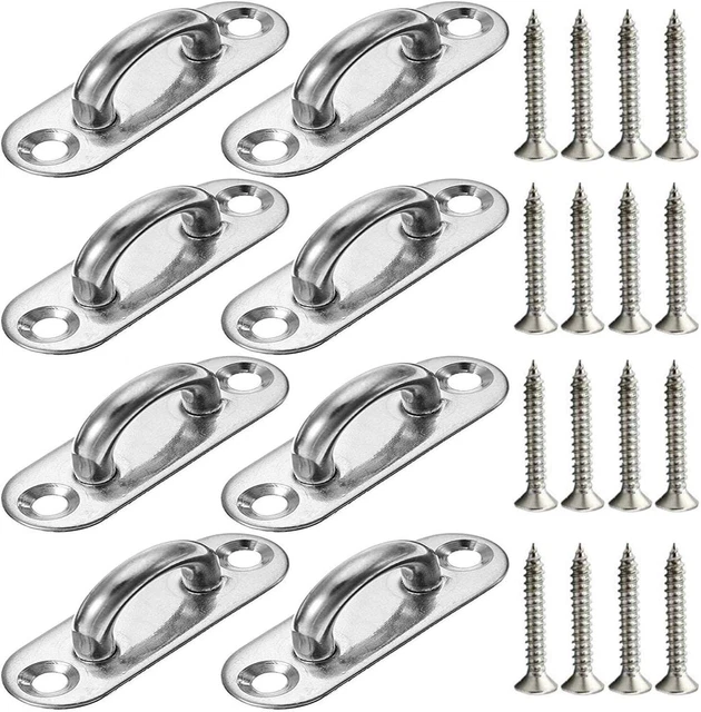 8 Pcs 1.8 Inch 304 Stainless Steel Ceiling Hooks Pad Eyes Plate Marine Hardware