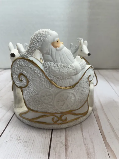 YANKEE CANDLE Santa Reindeer Sleigh Large Jar Holder White Gold Accents