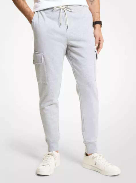 $148 MICHAEL KORS French Terry Cotton Blend Cargo Joggers, Gray, XXL