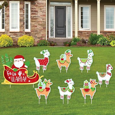 Llama Christmas Santa Sleigh - Lawn Decor - Holiday Yard Signs - Set of 8