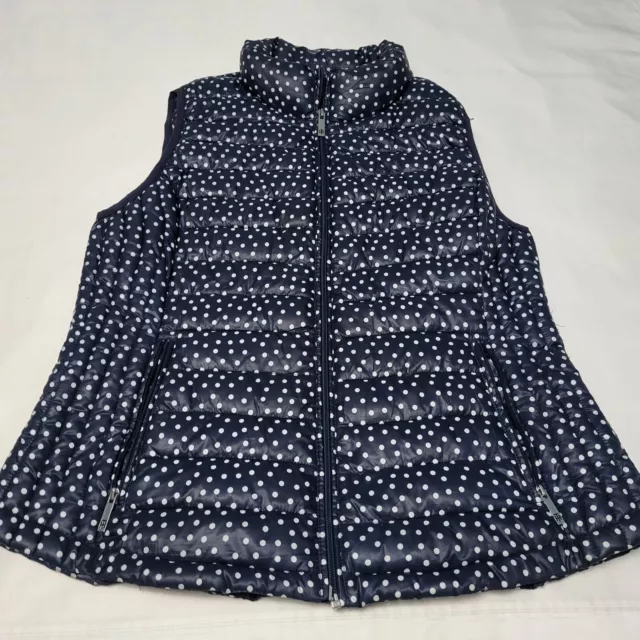 Tommy Hilfiger Womens Puffer Vest Size Large Blue with White Polka Dots Packable