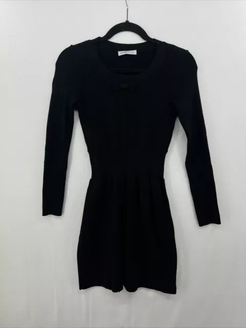 See by Chloe Black Long Sleeve Knit Textured Sweater Bow Dress Size 8