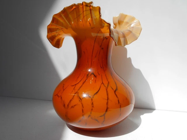 Vase Moderniste en Pate de Verre ou en Verre Souffle DLG Ancien Murano Orange