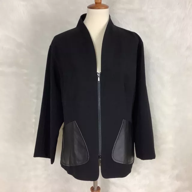 Lafayette 148 Black Leather Patch Pocket Zip Front Jacket