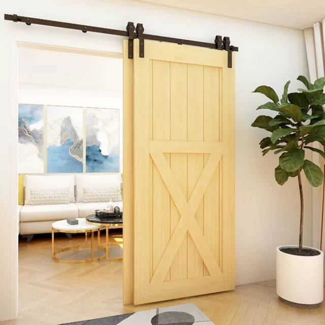 CCJH 5-16FT Bypass Sliding Barn Door Hardware Kit Single Track Double Doors