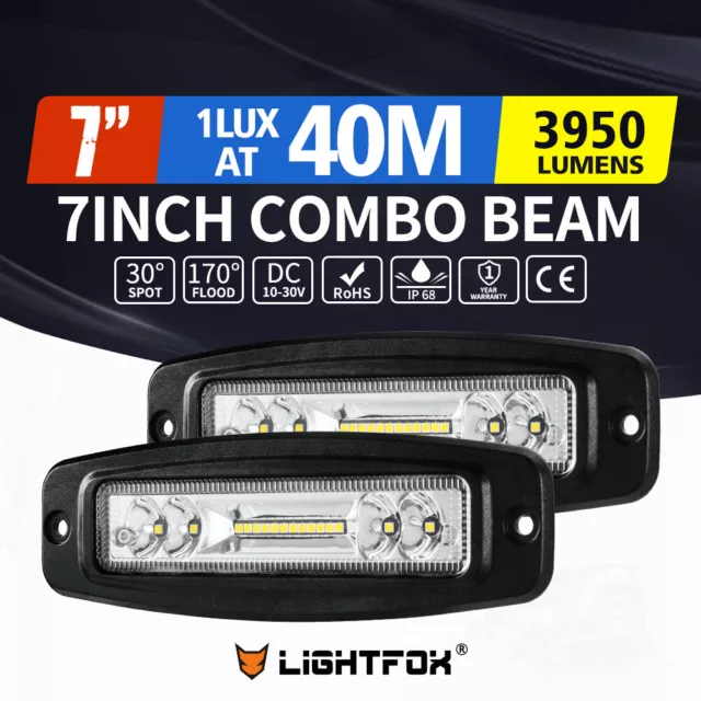 Lightfox 2x 7Inch Osram Flush Mount Led Light Bar 4x4 Work Reverse Fog Lamp 12V