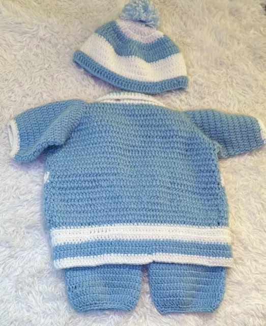 HandMade crochet 3-6 month baby sweater 3 Piece Set, Sweater Jumper Beanie