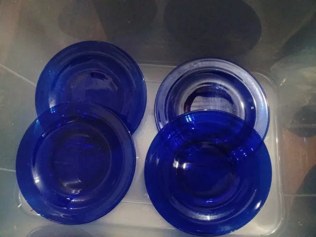 4 vintage Cobalt Blue Glass Rimmed Salad Plates 8" lunch plate (5-6)a