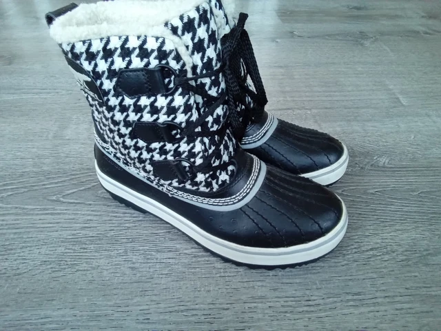 SOREL Tivoli Black/White Houndstooth Waterproof Winter Boots NL1627-010 womens 5