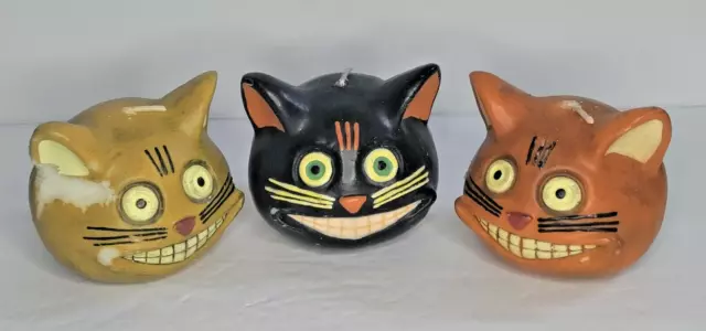 Halloween Cat Decor Candles Decorations RARE Lot Of 3 Creepy Fun Unused W/Damage