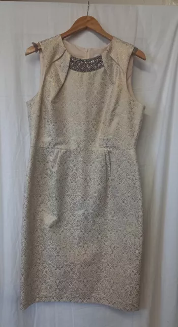 BHS Ladies Mother Of The Bride White and Gold Formal Pencil Dress UK16 CG E19