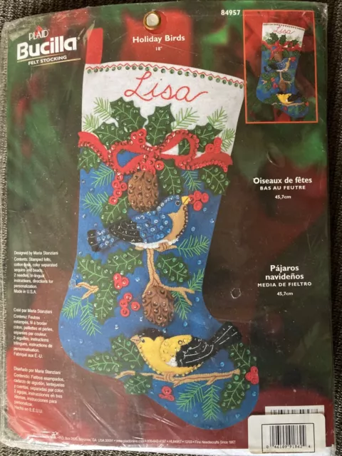 Bucilla 18" Christmas Felt Stocking Kit Holiday Birds Vintage 2003 NWT