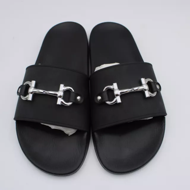 Salvatore Ferragamo Groove Gancini Bit Slide Sandals In Black - Men's Size US 7