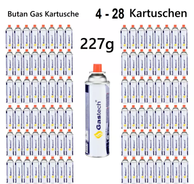 Butan Gas Kartusche Gaskartuschen Bunsenbrenner Campingkocher 227g/ 4 - 28 Stück