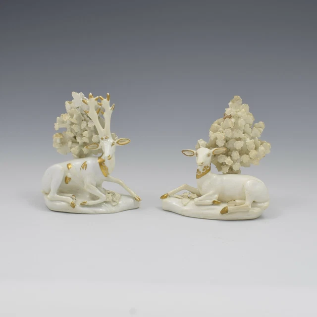 Paar Derby Porzellanfiguren Hirsch, Reh & Hirsch um 1820 antik