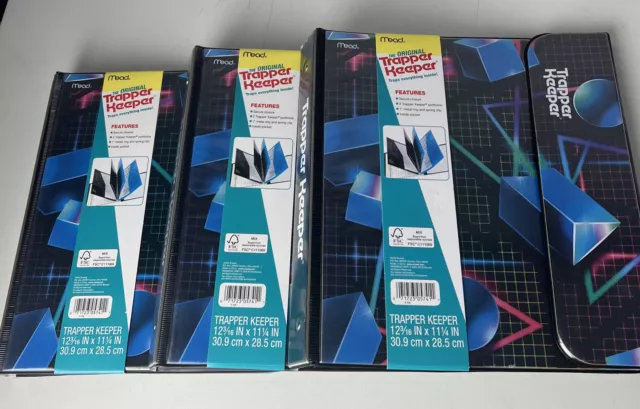 3 NEW Mead Trapper Keeper 1" 3-Ring Pocket Binder Shapes Prisms Retro School