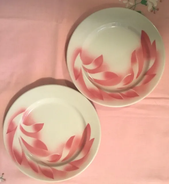 Syracuse China Rest. Ware 'Pink Flame/Sovereign' 2-9.5” Dinner Plates Airbrushed