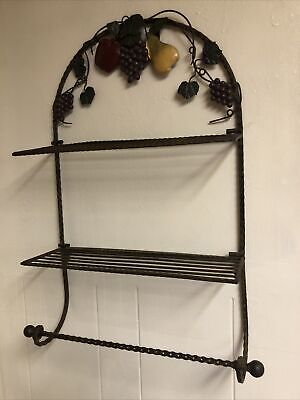 Iron Fruit Two Tier Hanging/Folding Wall Shelf With Towel Bar