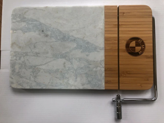 Brand-New BMW Marble and Bamboo Cheese Cutting Board with Slicer with BMW Logo