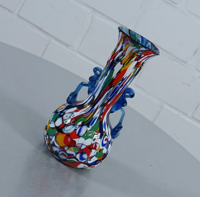 Vase En Verre De Murano Fratelli Toso Vintage - Pot-pourri De Couleurs, Hauteur 15.5 Cm - Technique Millefiori