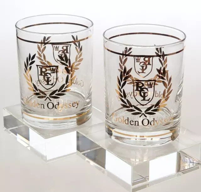 2 Royal Cruise Line Golden Odyssey RCL gold trim rocks whiskey cocktail glasses