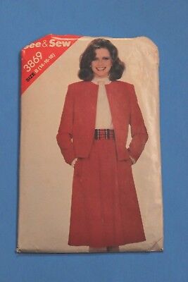 SEE & SEW BUTTERICK Sewing Pattern 3869 Sizes 14-16 1980s Skirt Jacket Suit Cut