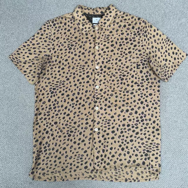 PS PAUL SMITH Shirt Mens Medium Gold Leopard Print Short Sleeve Button Up Casual