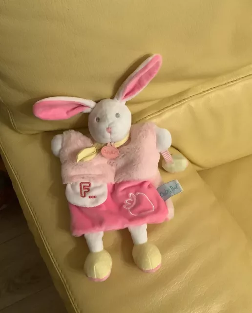 Doudou marionnette lapin blanc rose Baby nat