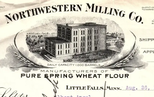 1915 Little Falls Minnesota Northwestern Milling Co Flour Billhead Invoice Z658