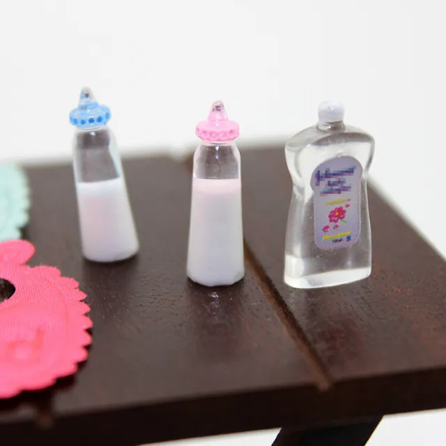 5PC 1:12 Scale Dollhouse Miniatures Kids Baby Bottles Bibs Milk Drink Model Toys