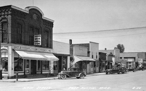 Main Street View Yaroch Bros Store Port Austin Michigan MI Reprint Postcard