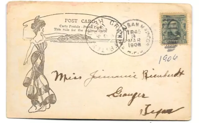 1906 Post Card Stamped Franklin Green 1 Cent Stamp Granger Texas Stamped