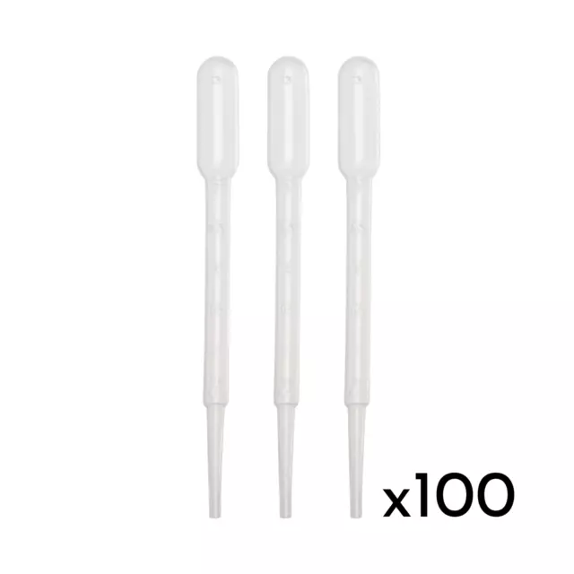 100 x 3ml Disposable Pasteur Pipettes (Graduated) Transfer Pipette Eye Dropper