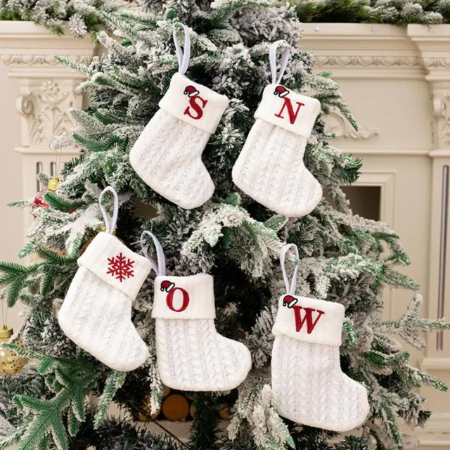 Christmas Stocking Candy Gift Bag Knitted Sock Xmas Deco` Home Tree Hanging J9V3