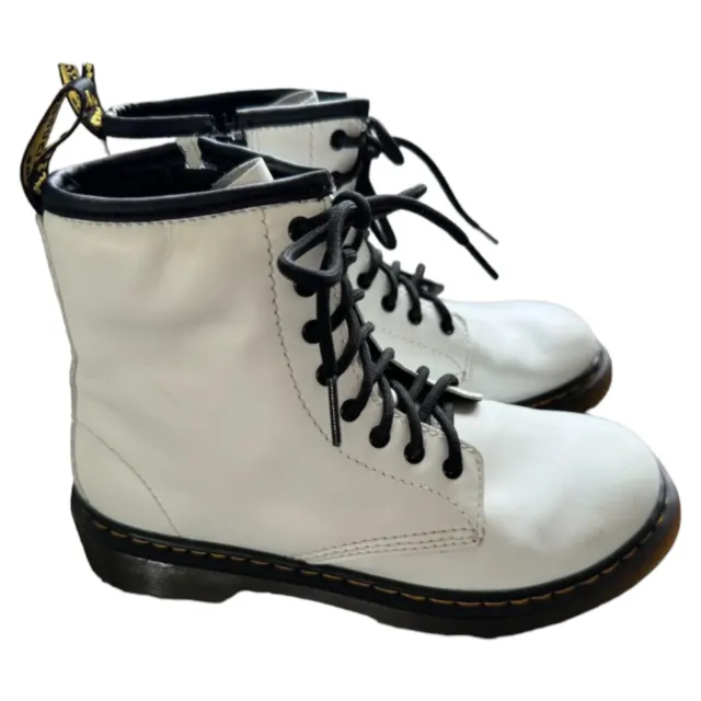 Doc Dr Martens Combat Leather Boots Junior Youth Girls 3 White 1460