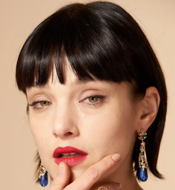 Women's Hanging Earrings Drop Blue Golden Gold Vintage Style Art Deco Gift