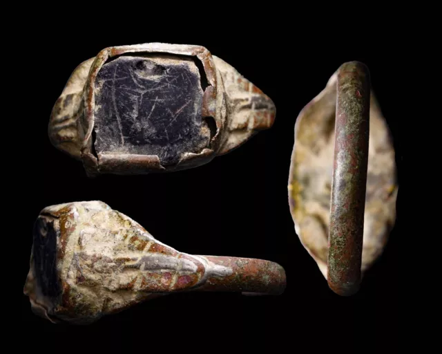 Rare Roman Military Legionary Soldier Judaea or Levant Black Stone Silver Ring