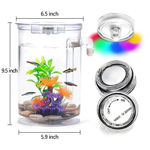 Betta Fish Tank, 360 Aquarium with LED Light, 1 Gallon Fish Bowl, Small Fish 4