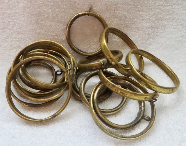 Antique Vintage Round Brass Curtain Drapery Rings Hooks Various Sizes
