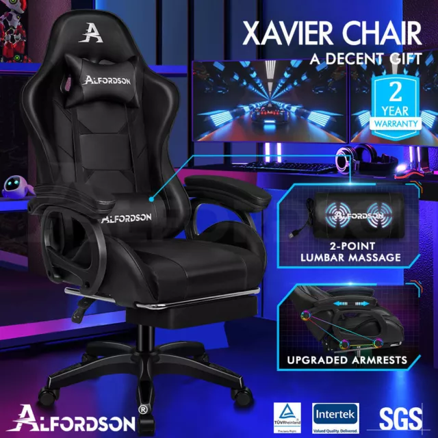 ALFORDSON Silla Gaming con Masaje Reposapiés Silla Escritorio de Oficina Negro 2