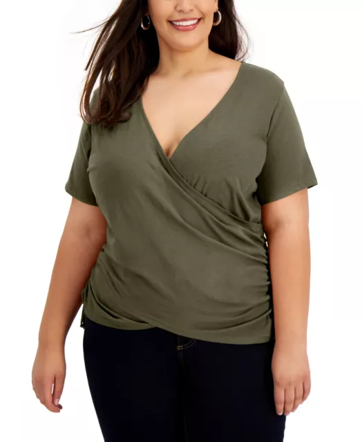 $45 Inc International Concepts Women Plus Size Cotton Ruched T-Shirt Size 1X