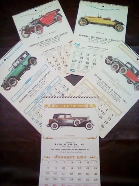 RARE!! VINTAGE Antique Car Calendars 1915, 1916, 1918, 1924, 1933 Lot of 5