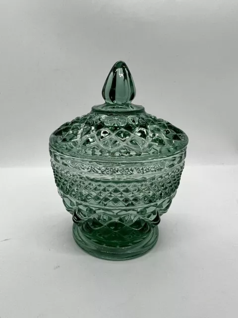 Vintage Anchor Hocking Wexford Green Glass Sugar Bowl with Lid