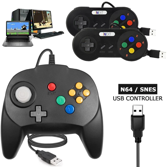Nintendo Wii Nera Controller USB Cablato Stile N64 Classic Per PC, Mac, Raspberry Pi - Gamepad Retro 4 Giocatori Game Stick 4k