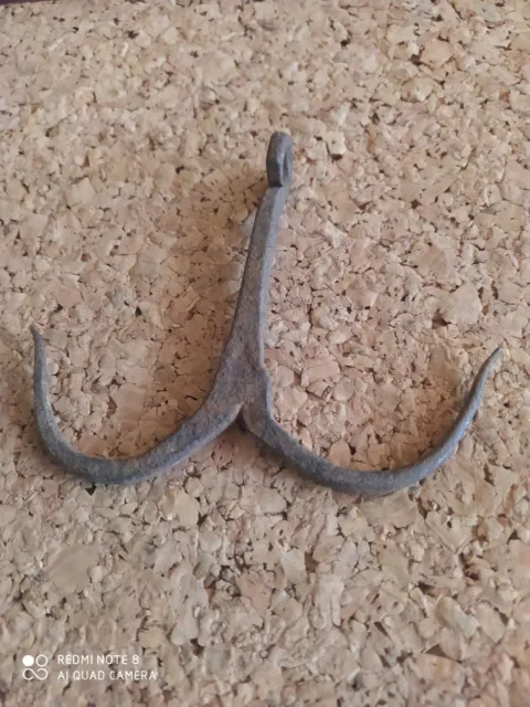 Antique 19th C. Hand Forged WROUGHT Iron Hook HANGER Hunting Farm TOOL 3