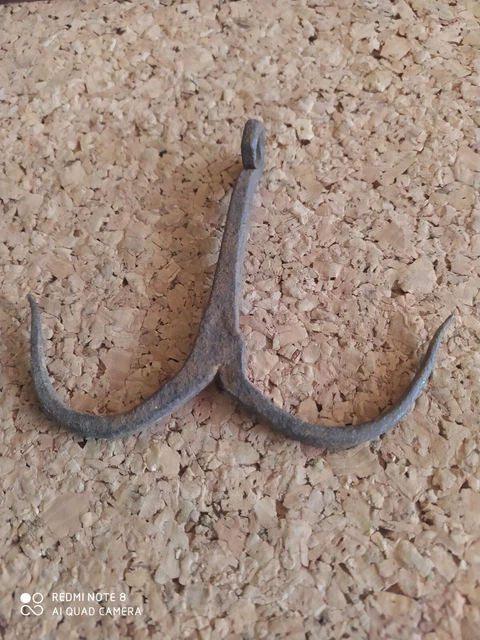 Antique 19th C. Hand Forged WROUGHT Iron Hook HANGER Hunting Farm TOOL 3